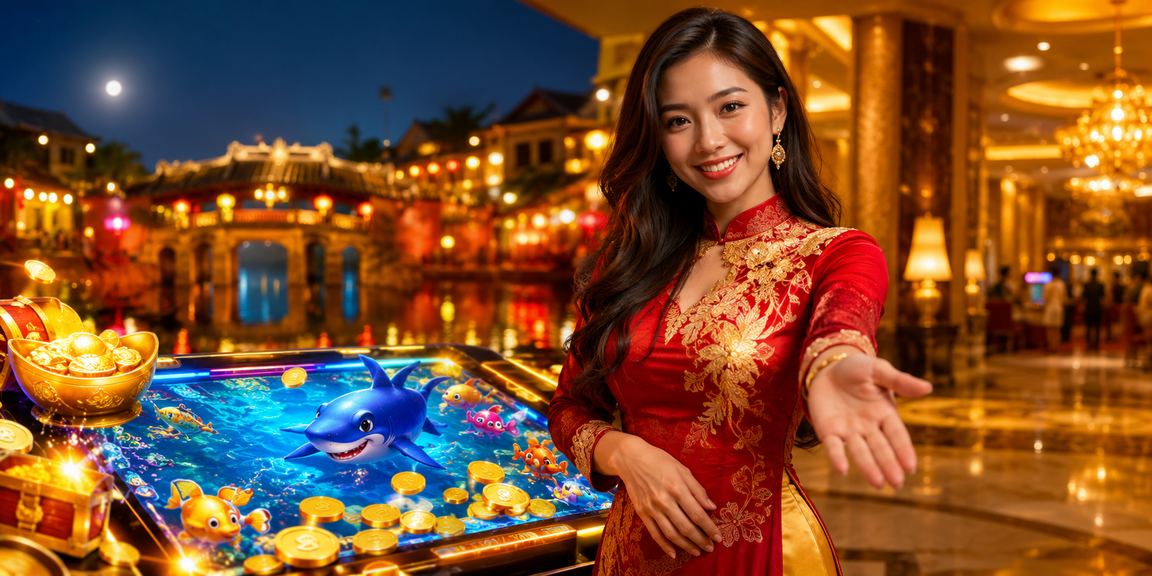Cảnh chơi Jackpot trong đêm tại hội chợ casino Hội An
